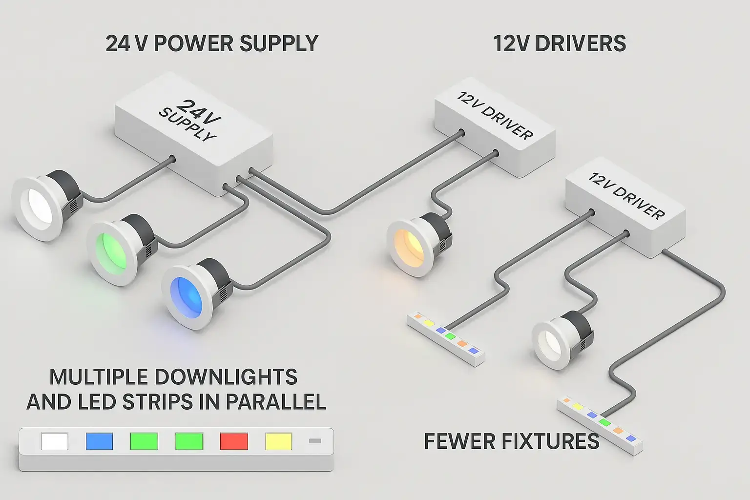 DC24V RGBW vs 12V vs AC comparison